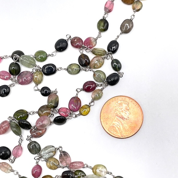 925 Sterling India BB Multi Color Tourmaline Long Necklace - Picture 13 of 14